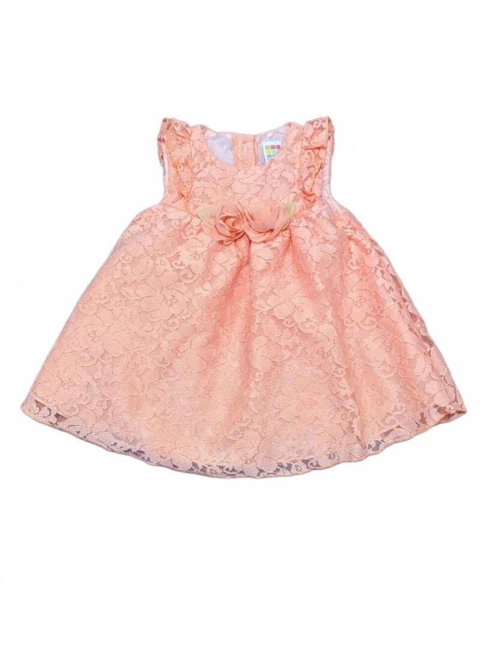 Healthtex Baby Girls 18M Peach Lace Dress with Floral Detail